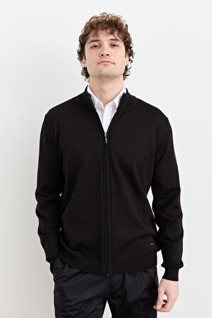 Erkek Yarım Balıkçı Yaka Yün Ceket Siyah