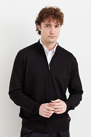 Erkek Yarım Balıkçı Yaka Yün Ceket Siyah