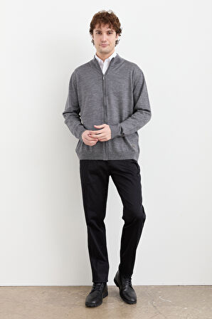 Erkek Yarım Balıkçı Yaka Yün Ceket Füme