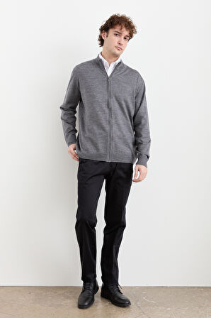 Erkek Yarım Balıkçı Yaka Yün Ceket Füme