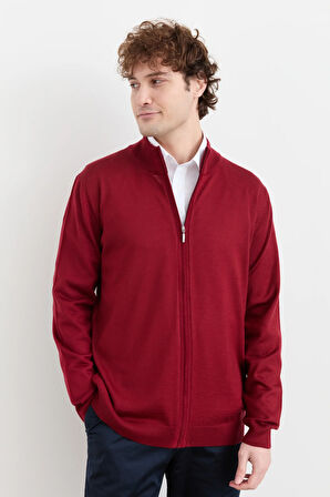 Erkek Yarım Balıkçı Yaka Yün Ceket Bordo