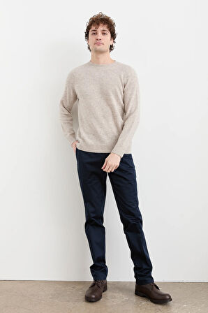 Erkek Sıfır Yaka Basic Yün Kazak V.Bej