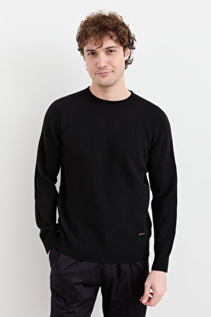 Erkek Sıfır Yaka Basic Yün Kazak Siyah