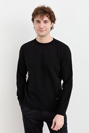 Erkek Sıfır Yaka Basic Yün Kazak Siyah