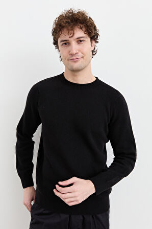 Erkek Sıfır Yaka Basic Yün Kazak Siyah