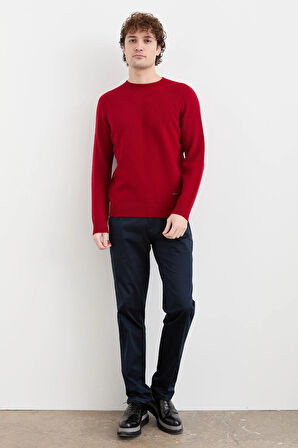 Erkek Sıfır Yaka Basic Yün Kazak K.Kırmızı