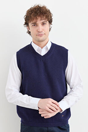 Erkek V Yaka Kalın Klasik Yün Süveter Y.A Lacivert
