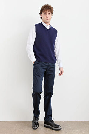 Erkek V Yaka Kalın Klasik Yün Süveter Y.A Lacivert