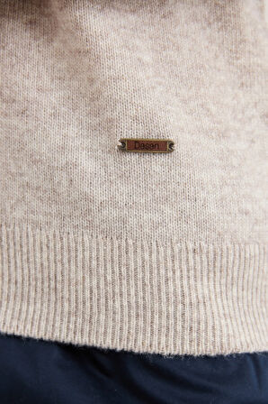 Erkek V Yaka Basic Yün Kazak V.Bej