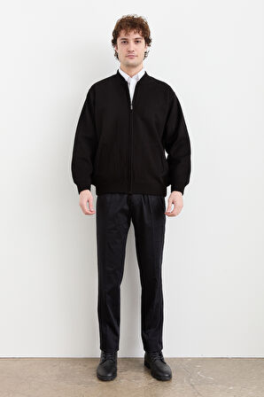 Erkek Hakim Yaka Çelik Örgü Astarlı Yün Mont Siyah