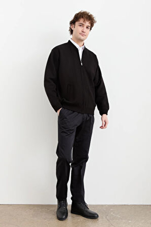 Erkek Hakim Yaka Çelik Örgü Astarlı Yün Mont Siyah