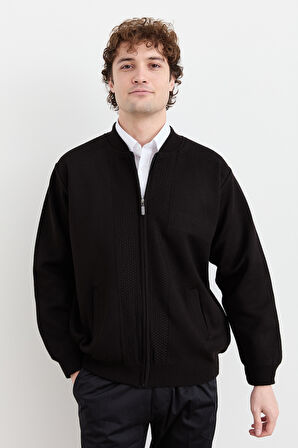 Erkek Hakim Yaka Çelik Örgü Astarlı Yün Mont Siyah