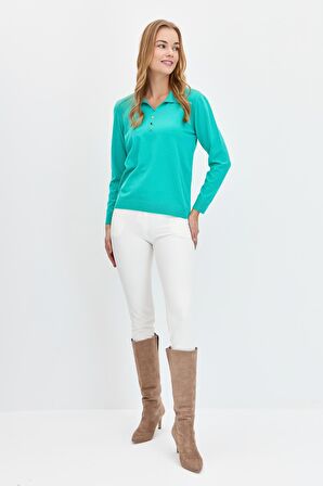 Kadın Polo Yaka Angelina Basic Bluz S.Yeşili