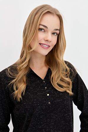 Kadın Polo Yaka Angelina Basic Kazak Siyah