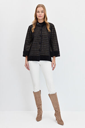 Kadın Hakim Yaka Düğmeli Ceket Siyah