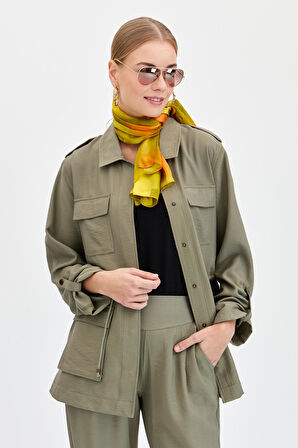 Kadın Safari Model Keten Ceket Haki