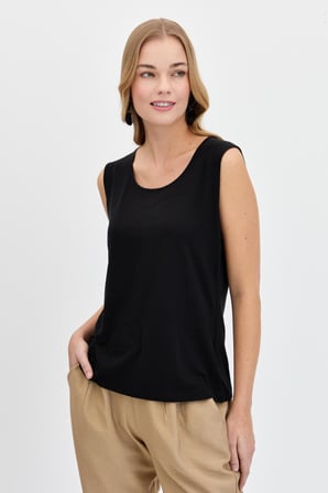 Kadın Sıfır Yaka Flamlı Kumaş Basic Askılı Tshirt Siyah