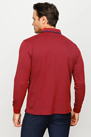 Erkek Polo Yaka Kare Desenli Uzun Kollu Sweatshirt Bordo