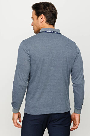 Erkek Polo Yaka Kare Desenli Uzun Kollu Sweatshirt Füme