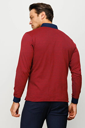 Erkek Polo Yaka Yelken Desenli Sweatshirt Bordo