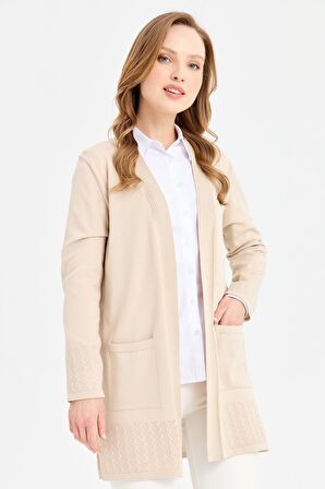 Kadın Triko Araboy Yazlık İnce Ceket Bej