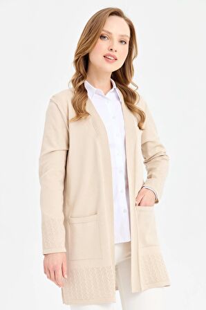 Kadın Triko Araboy Yazlık İnce Ceket Bej