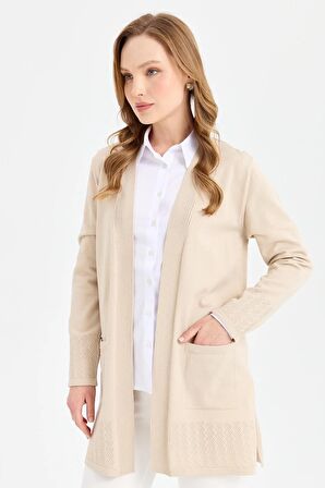 Kadın Triko Araboy Yazlık İnce Ceket Bej