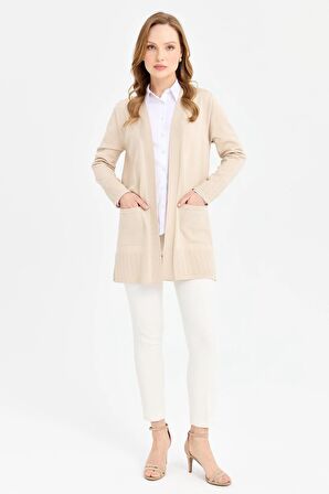 Kadın Triko Araboy Yazlık İnce Ceket Bej