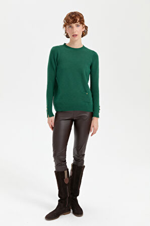 Kadın Sıfır Yaka Dikişsiz Cepli Yün Kazak Ö.Başı