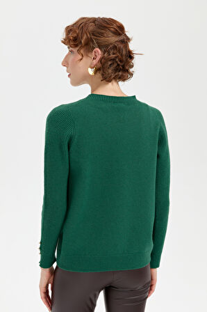 Kadın Sıfır Yaka Dikişsiz Cepli Yün Kazak Ö.Başı