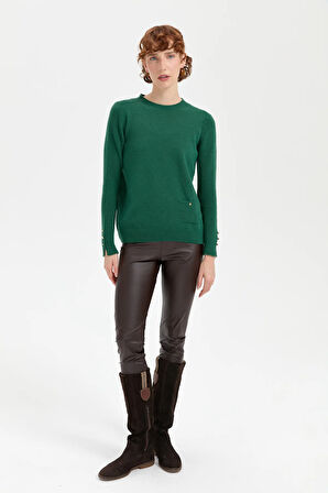 Kadın Sıfır Yaka Dikişsiz Cepli Yün Kazak Ö.Başı