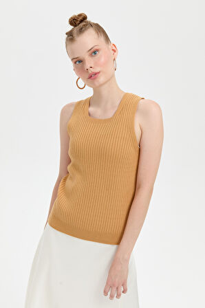 Kadın Sıfır Yaka Dikişsiz Süveter Camel