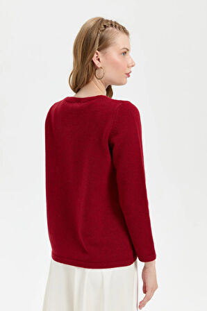 Kadın V Yaka Basic Yün Hırka V.Kırmızı