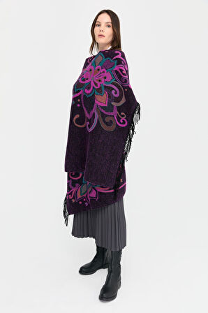 Kadın Karışık Büyük Çiçek Desenli Battal Boy Şal Siyah