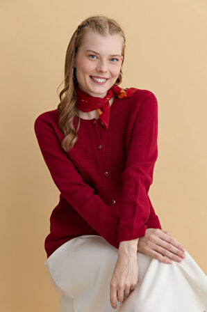 Kadın Sıfır Yaka Önü Baklava Örgü Dikişsiz Yün Hırka V.Çürüğü