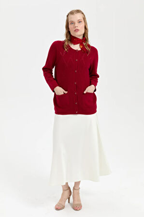 Kadın Sıfır Yaka Önü Baklava Örgü Dikişsiz Yün Hırka V.Çürüğü