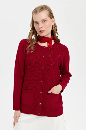 Kadın Sıfır Yaka Önü Baklava Örgü Dikişsiz Yün Hırka V.Çürüğü