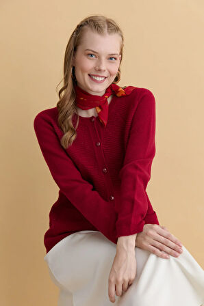 Kadın Sıfır Yaka Önü Baklava Örgü Dikişsiz Yün Hırka V.Çürüğü