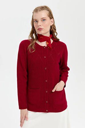 Kadın Sıfır Yaka Önü Baklava Örgü Dikişsiz Yün Hırka V.Çürüğü