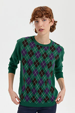 Kadın Sıfır Yaka Önü Baklava Desenli Yün Kazak Ö.Başı