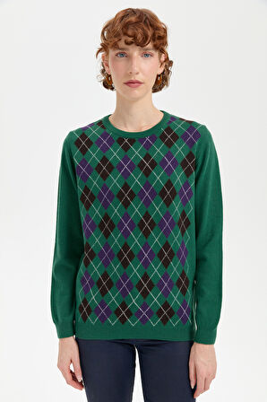 Kadın Sıfır Yaka Önü Baklava Desenli Yün Kazak Ö.Başı