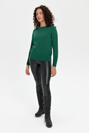 Kadın Sıfır Yaka Dikişsiz Eteği ve Kolu Uzun Lastik Yün Kazak Ö.Başı