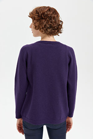 Kadın Sıfır Yaka Dikişsiz Önü Selanik Baklava Örgü Yün Kazak K.Mor