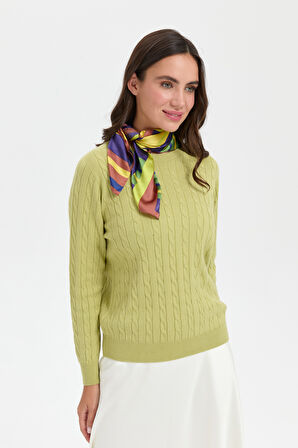 Kadın Sıfır Yaka Saç Örgülü Kazak A.Yeşil