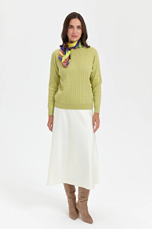 Kadın Sıfır Yaka Saç Örgülü Kazak A.Yeşil
