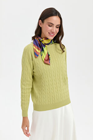 Kadın Sıfır Yaka Saç Örgülü Kazak A.Yeşil