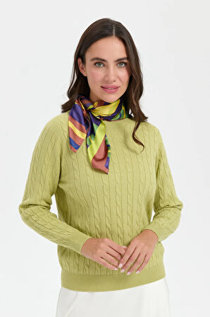 Kadın Sıfır Yaka Saç Örgülü Kazak A.Yeşil