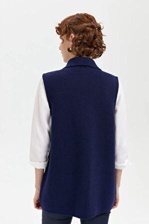 Kadın Polo Yaka Düğmeli Kısa Yün Yelek Y.A Lacivert