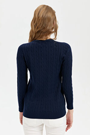 Kadın Sıfır Yaka Dikişsiz Saç Örgülü Hırka K.Lacivert