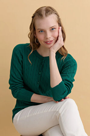 Kadın Sıfır Yaka Dikişsiz Saç Örgülü Hırka Ö.Başı